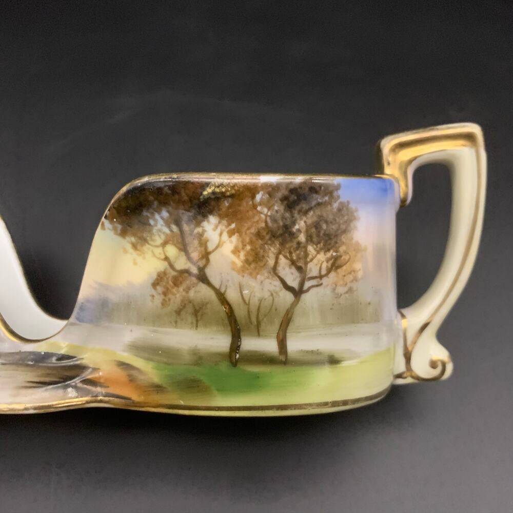 Antique 1918 Noritake Morimuru Porcelain Spoon Holder Hand Painted Landscape - Picture 8 of 16